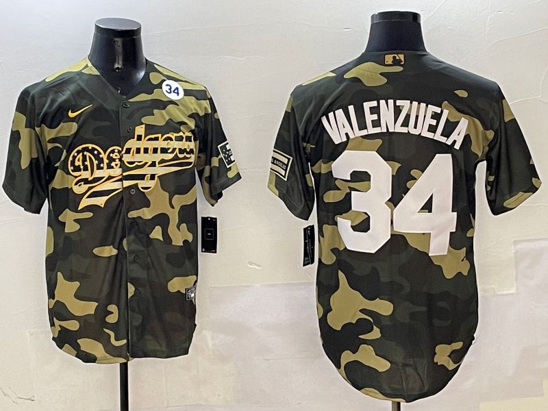 Men Los Angeles Dodgers #34 Valenzuela Camo Joint Name 2025 Nike MLB Jersey style 6->los angeles dodgers->MLB Jersey